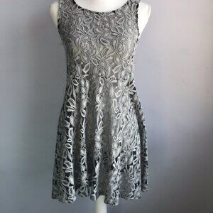 Free People ♡ Blueish-Gray Lace Sleeveless Skater Fit & Flare Mini Dress